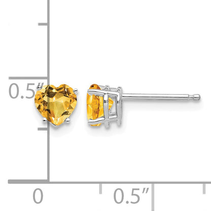 14k White Gold 5mm Heart Citrine Post Earrings