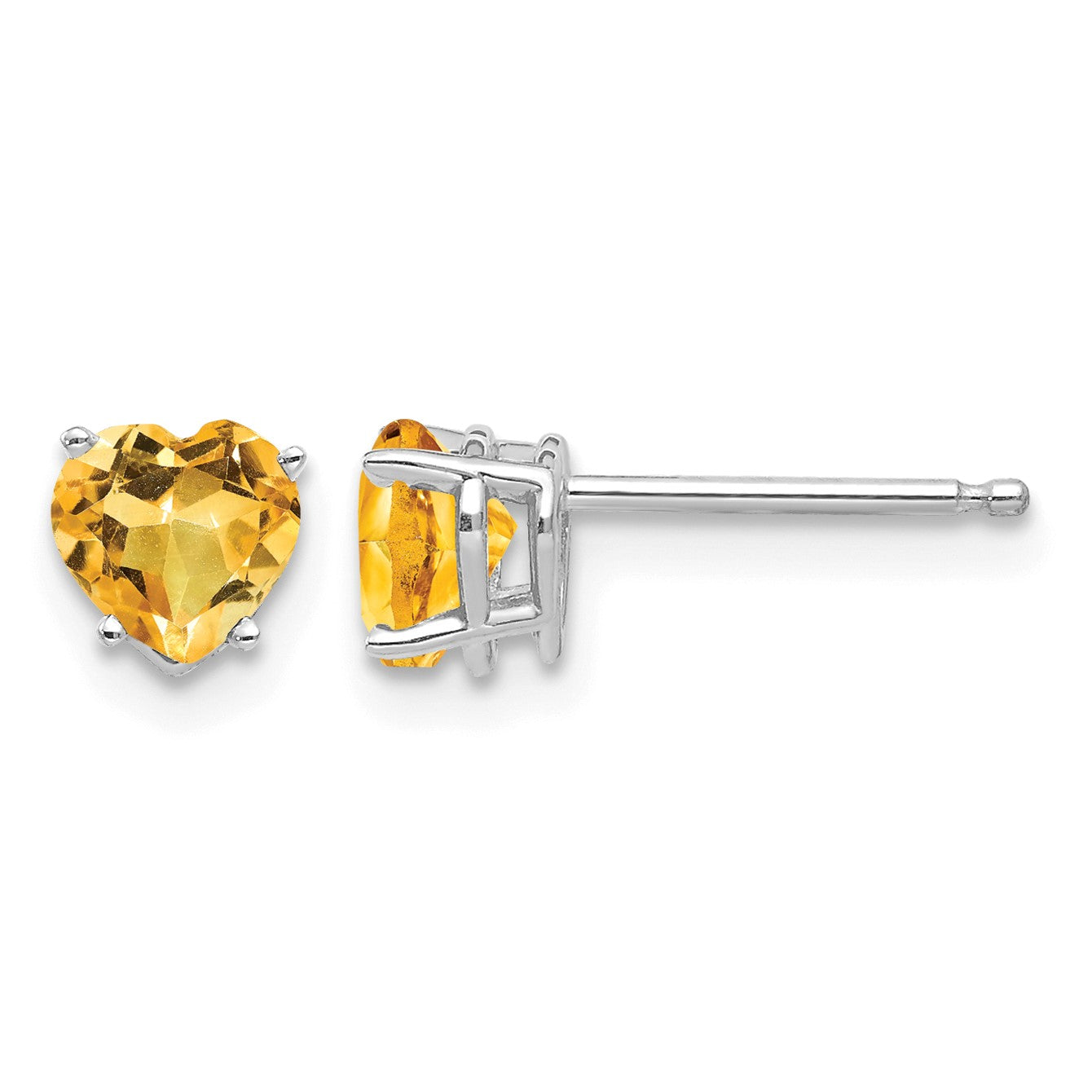 14k White Gold 5mm Heart Citrine Post Earrings