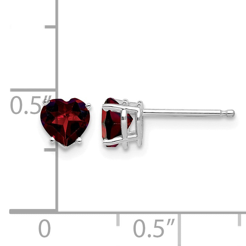 14k White Gold 5mm Heart Garnet Post Earrings