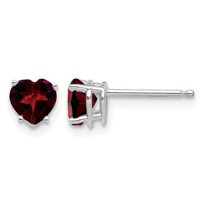 14k White Gold 5mm Heart Garnet Post Earrings