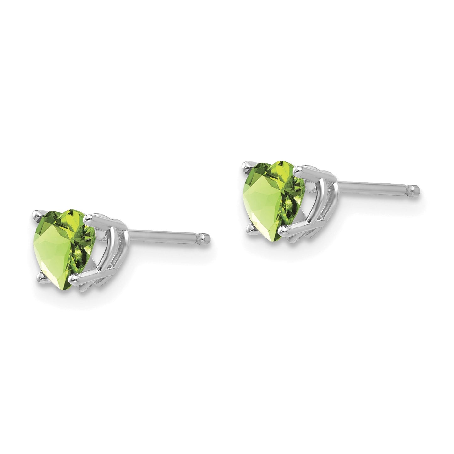 14k White Gold 5mm Heart Peridot Post Earrings