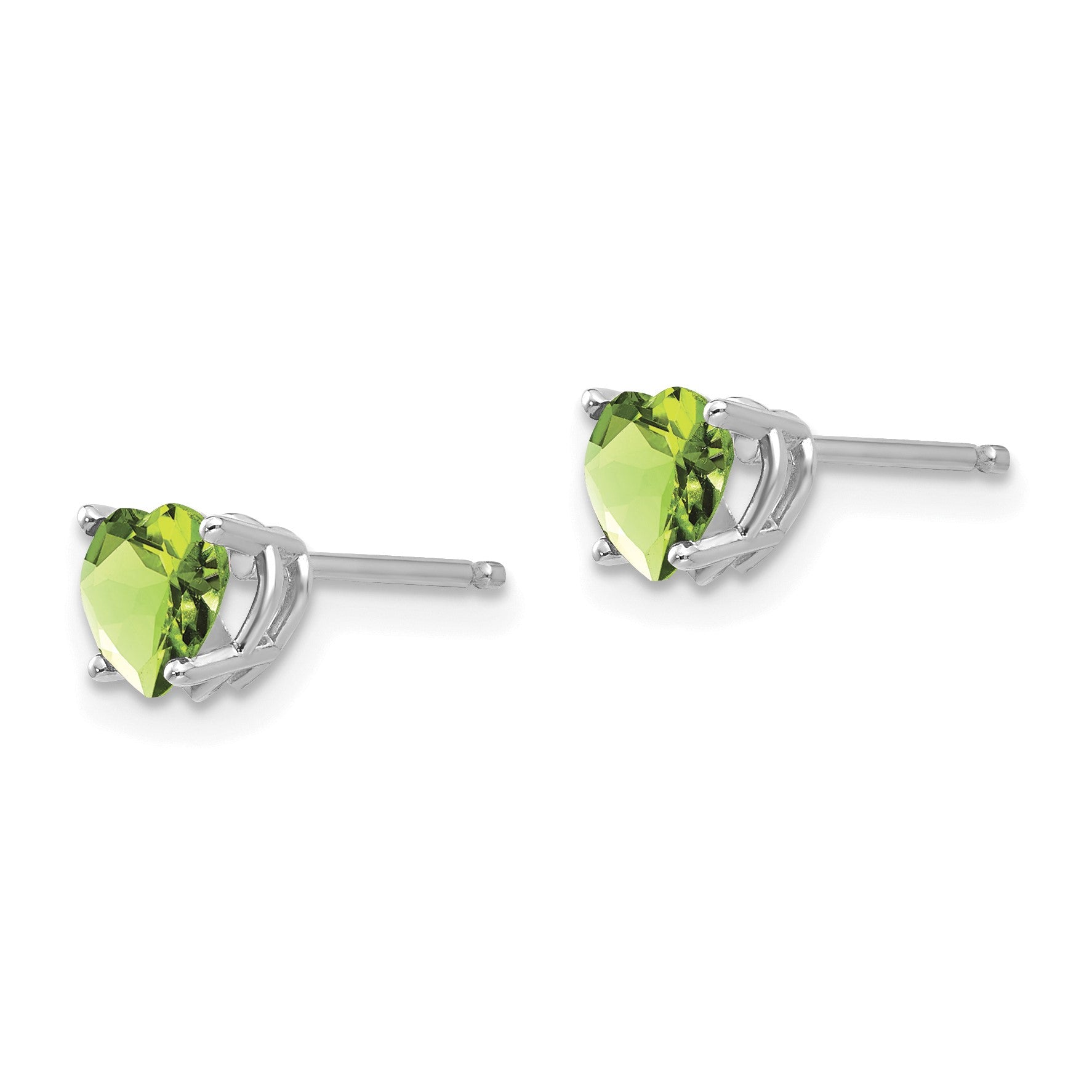 14k White Gold 5mm Heart Peridot Post Earrings