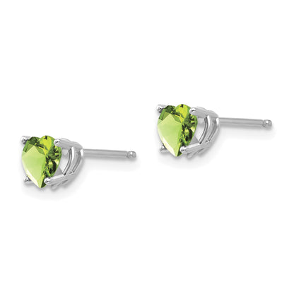 14k White Gold 5mm Heart Peridot Post Earrings