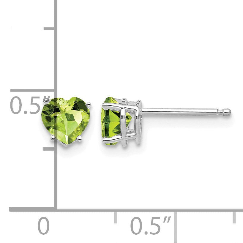 14k White Gold 5mm Heart Peridot Post Earrings