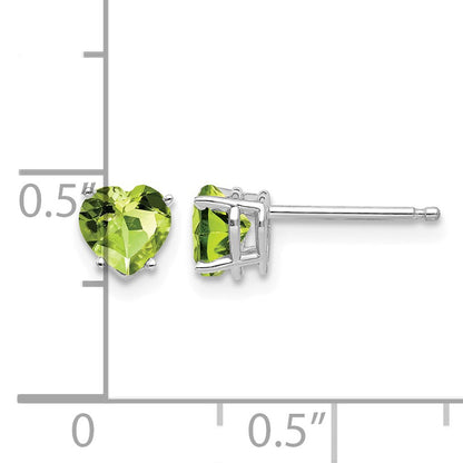 14k White Gold 5mm Heart Peridot Post Earrings