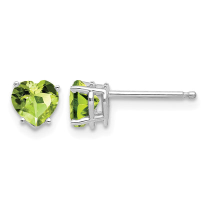 14k White Gold 5mm Heart Peridot Post Earrings