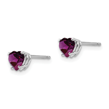 14k White Gold 5mm Heart Rhodolite Garnet Post Earrings