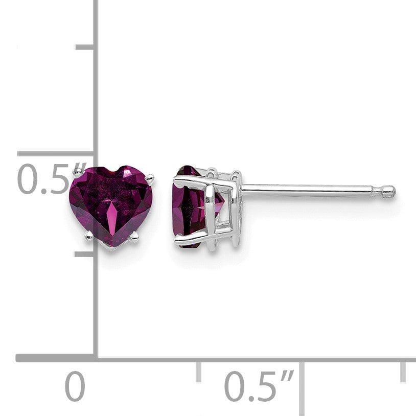 14k White Gold 5mm Heart Rhodolite Garnet Post Earrings