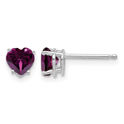 14k White Gold 5mm Heart Rhodolite Garnet Post Earrings