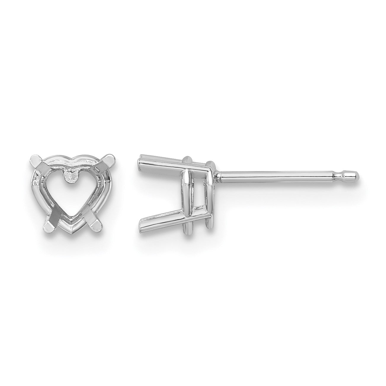14k White Gold 5mm Heart Post Earring Mountings