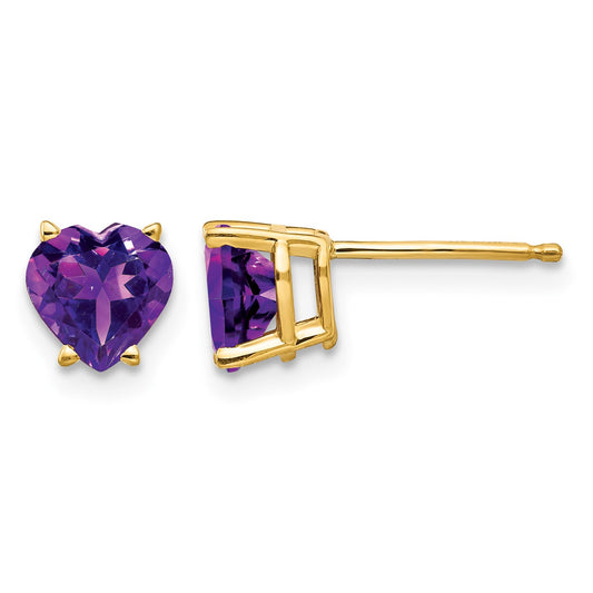 14k 6mm Heart Amethyst Post Earrings