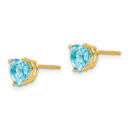 14k 6mm Heart Blue Topaz Post Earrings