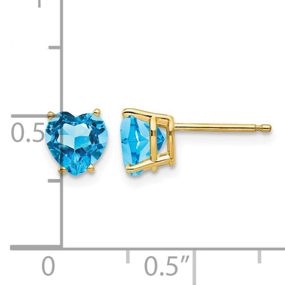 14k 6mm Heart Blue Topaz Post Earrings