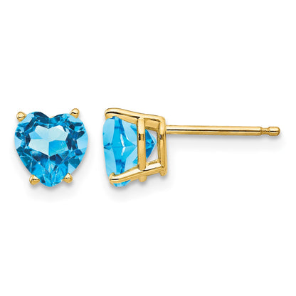 14k 6mm Heart Blue Topaz Post Earrings