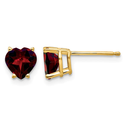 14k 6mm Heart Garnet Post Earrings