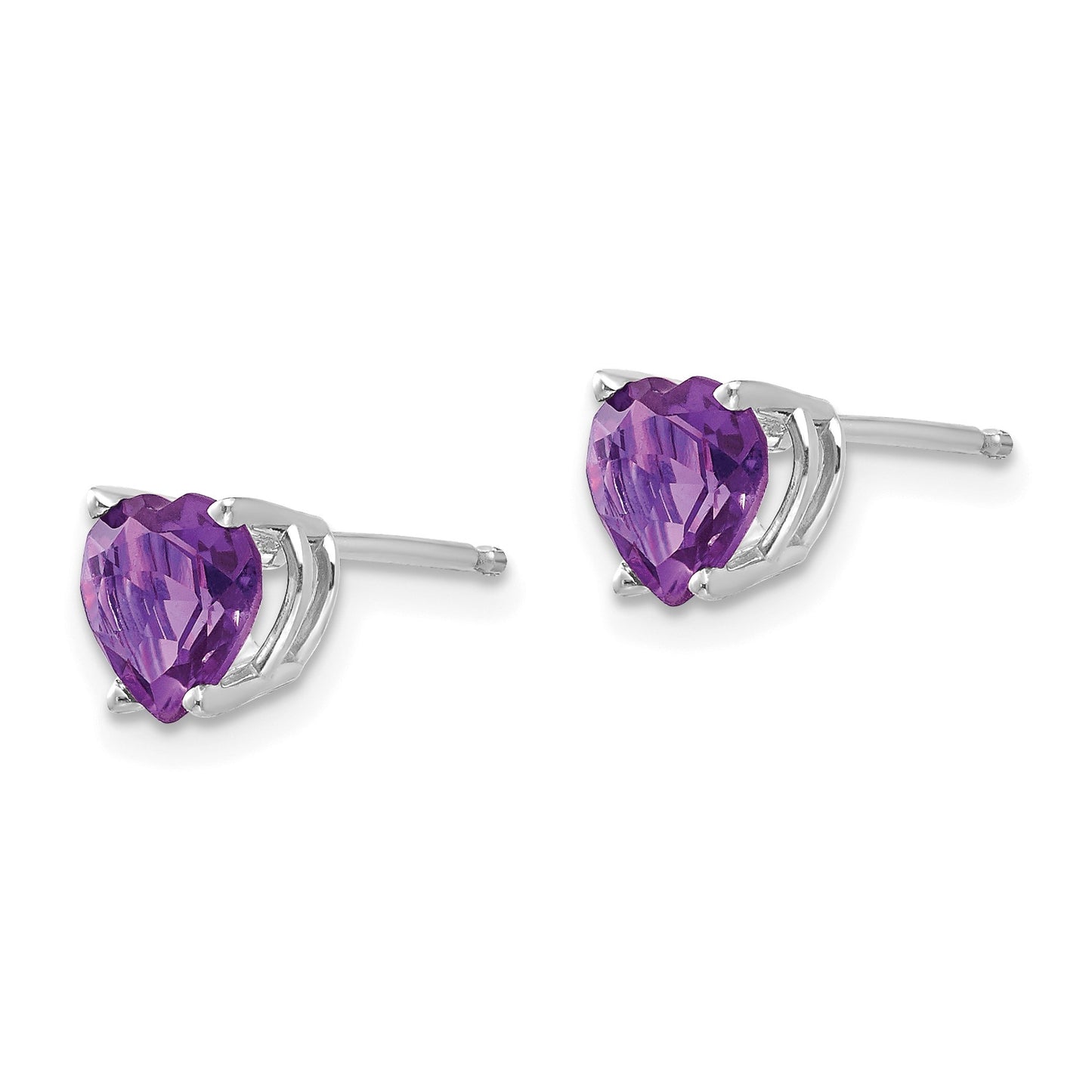 14k White Gold 6mm Heart Amethyst Post Earrings
