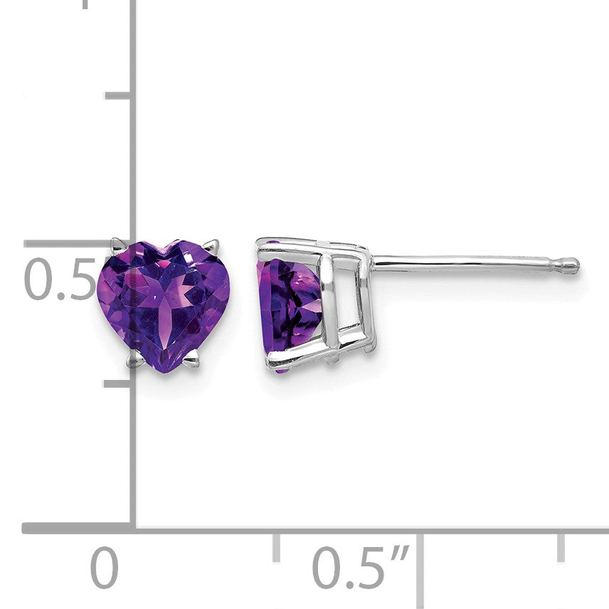 14k White Gold 6mm Heart Amethyst Post Earrings
