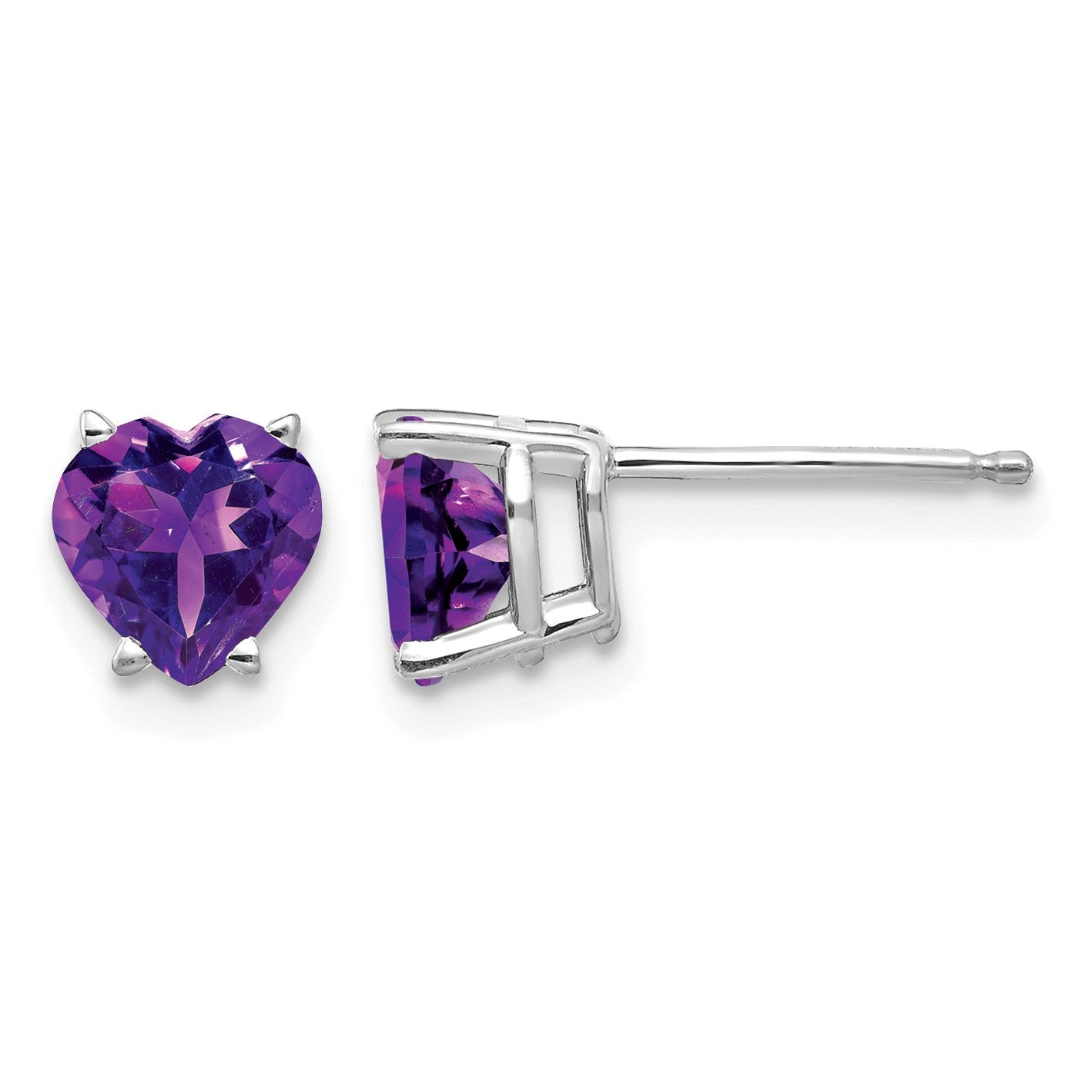 14k White Gold 6mm Heart Amethyst Post Earrings