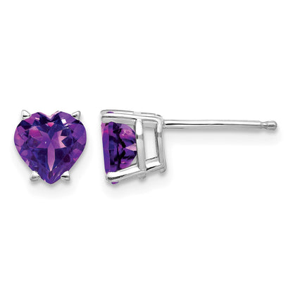 14k White Gold 6mm Heart Amethyst Post Earrings