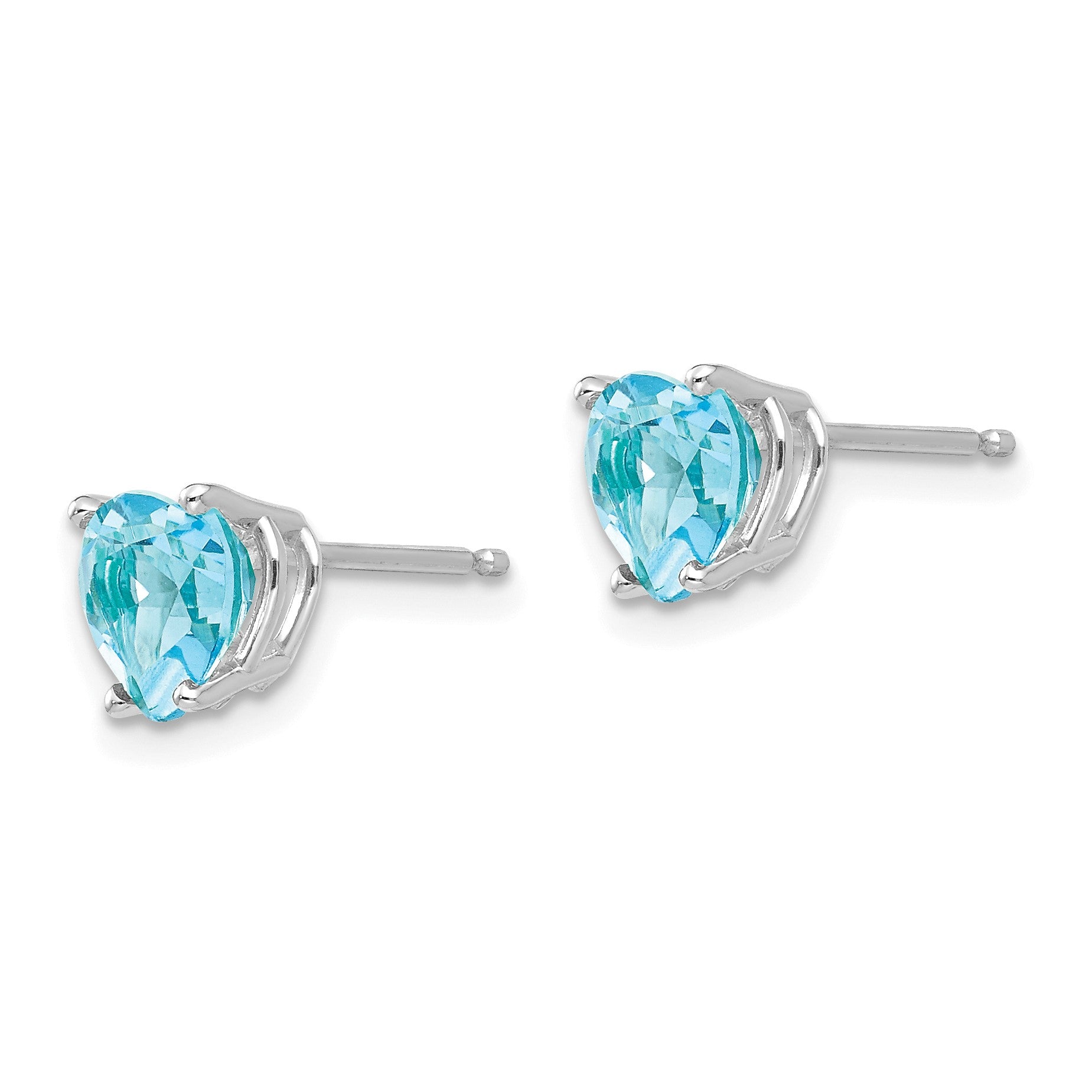 14k White Gold 6mm Heart Blue Topaz Post Earrings