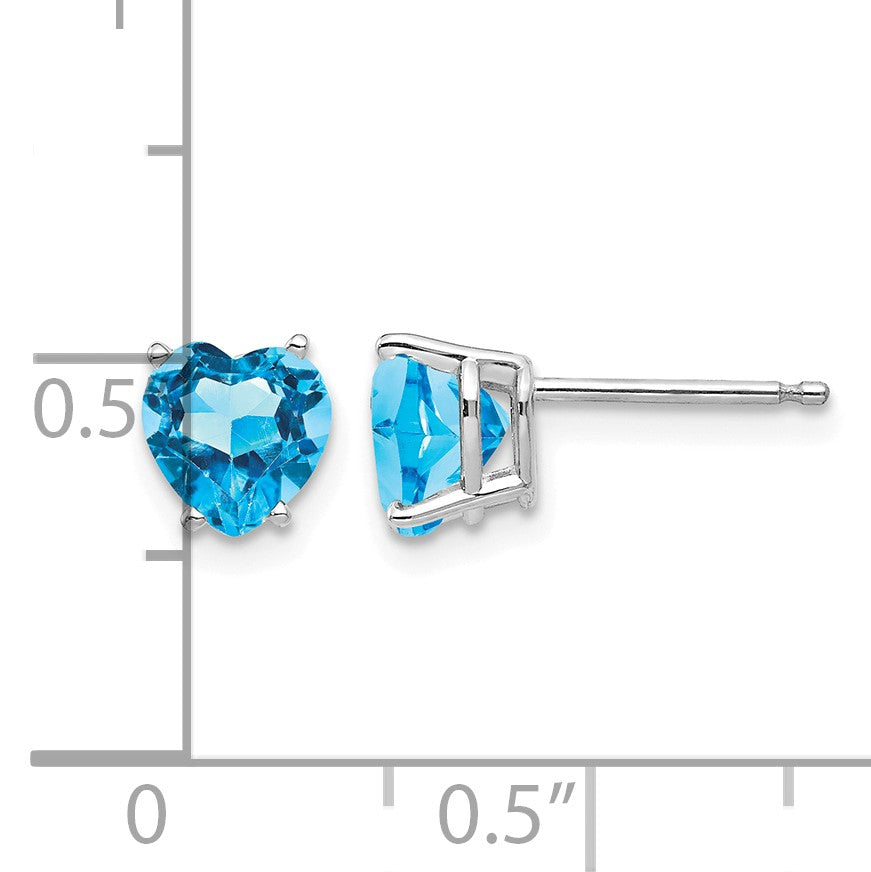 14k White Gold 6mm Heart Blue Topaz Post Earrings