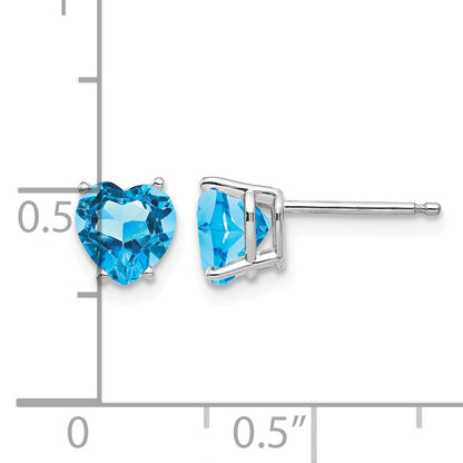 14k White Gold 6mm Heart Blue Topaz Post Earrings