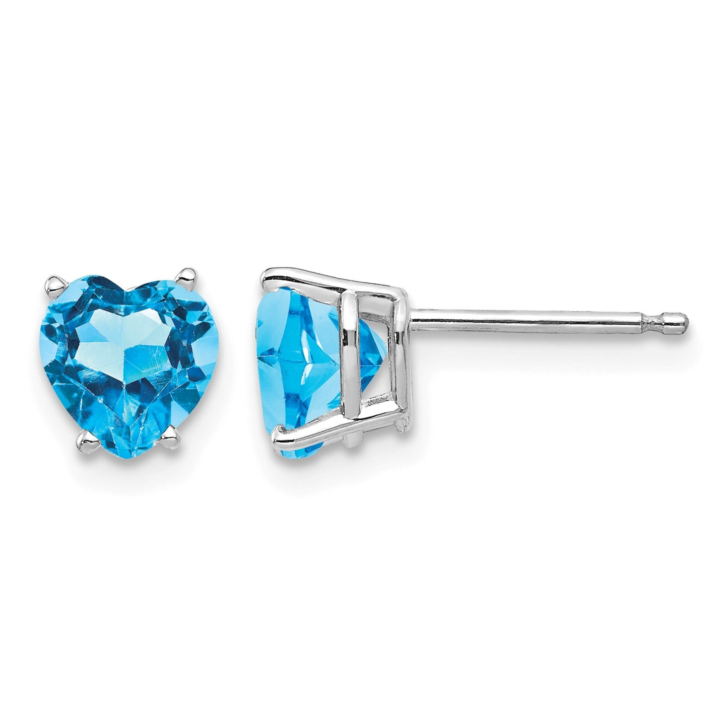 14k White Gold 6mm Heart Blue Topaz Post Earrings