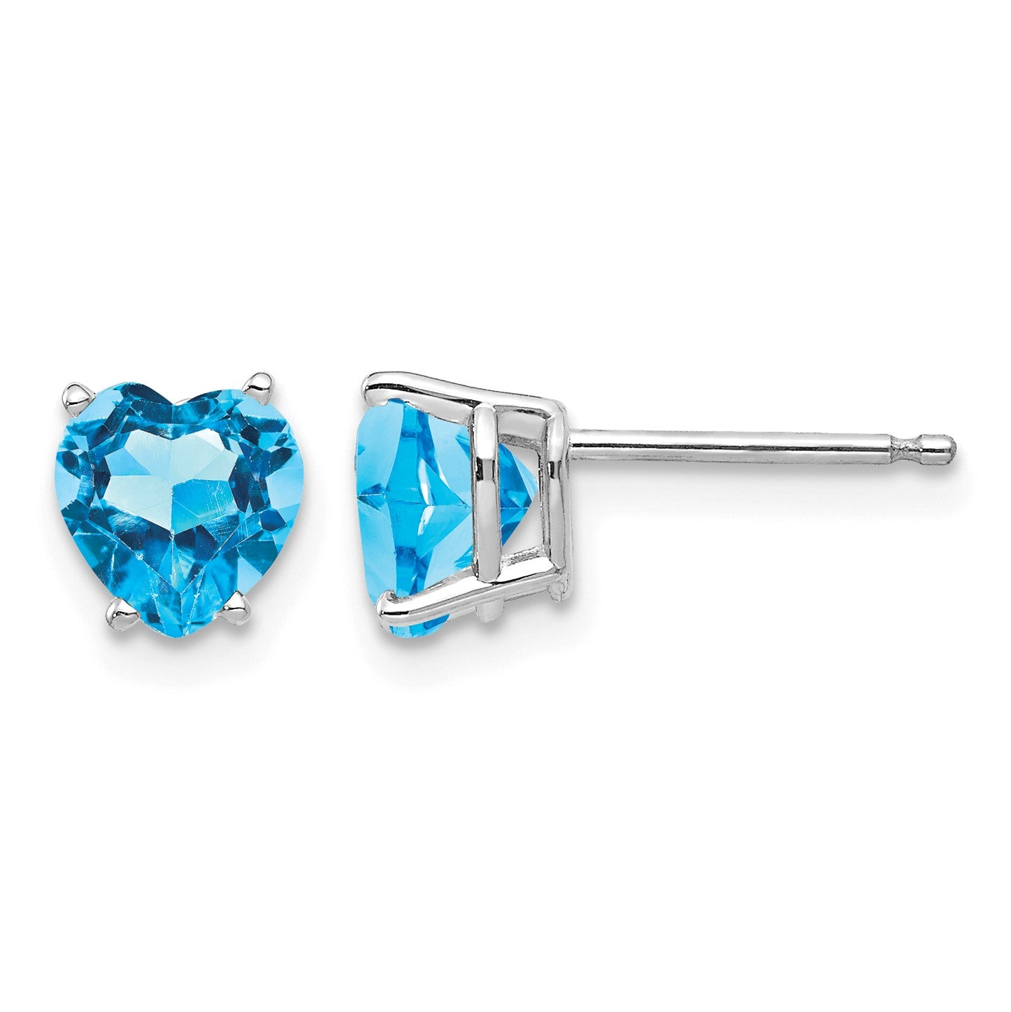 14k White Gold 6mm Heart Blue Topaz Post Earrings