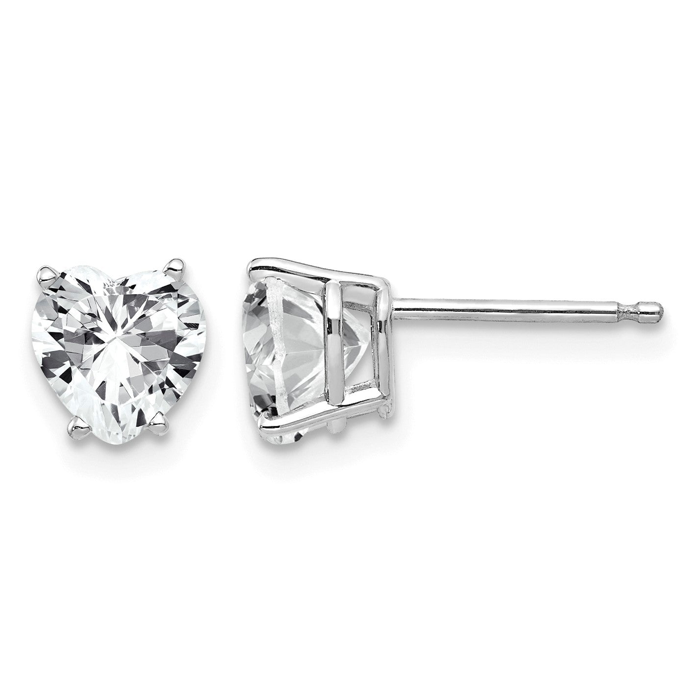 14k White Gold 6mm Heart Cubic Zirconia Post Earrings