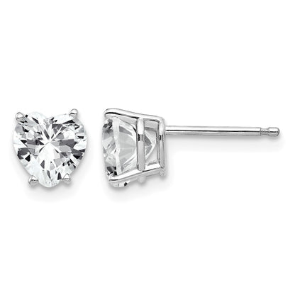 14k White Gold 6mm Heart Cubic Zirconia Post Earrings