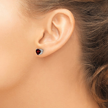 14k White Gold 6mm Heart Garnet Post Earrings
