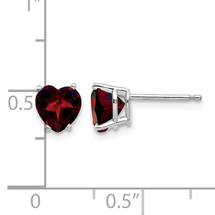 14k White Gold 6mm Heart Garnet Post Earrings