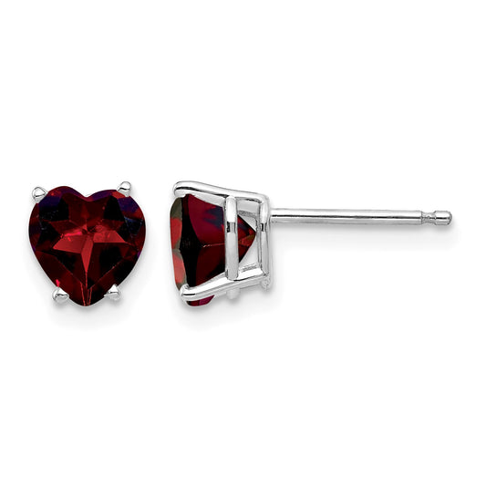 14k White Gold 6mm Heart Garnet Post Earrings