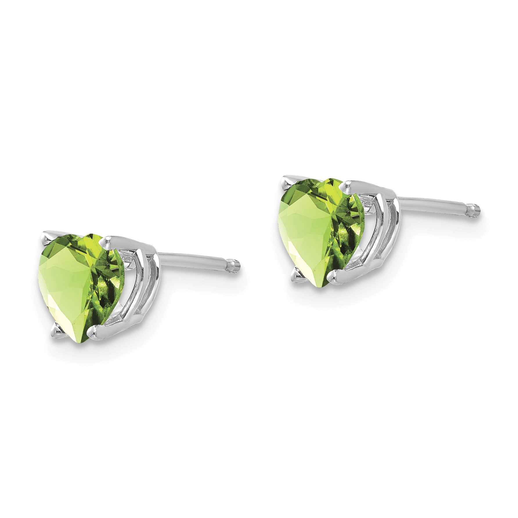 14k White Gold 6mm Heart Peridot Post Earrings