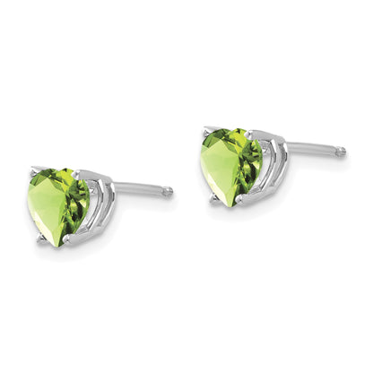 14k White Gold 6mm Heart Peridot Post Earrings