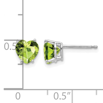 14k White Gold 6mm Heart Peridot Post Earrings