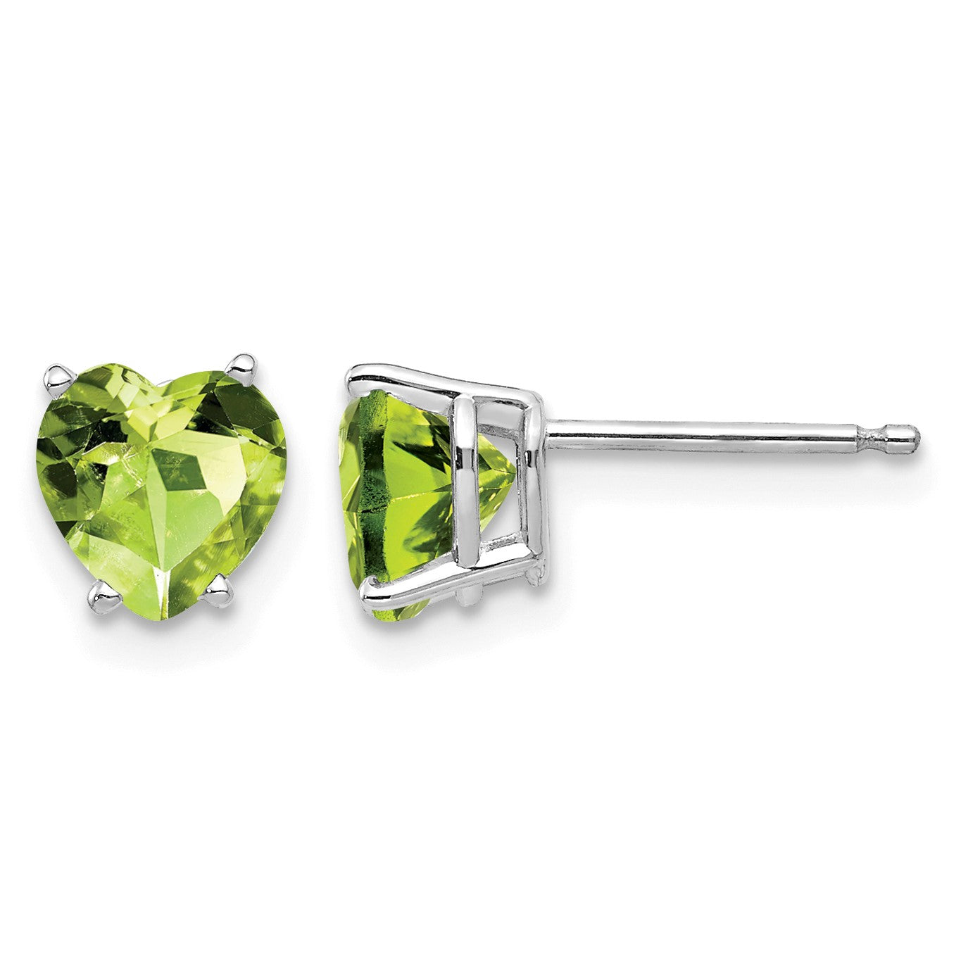 14k White Gold 6mm Heart Peridot Post Earrings