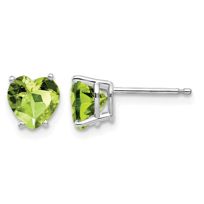 14k White Gold 6mm Heart Peridot Post Earrings