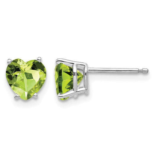 14k White Gold 6mm Heart Peridot Post Earrings