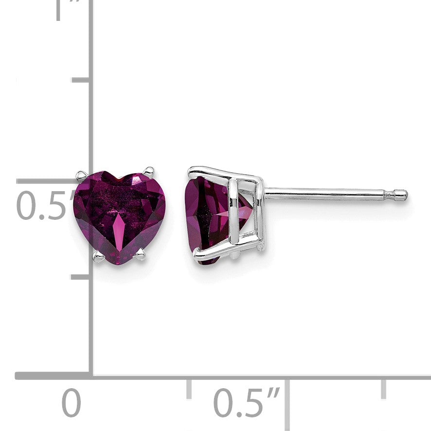 14k White Gold 6mm Heart Rhodolite Garnet Post Earrings