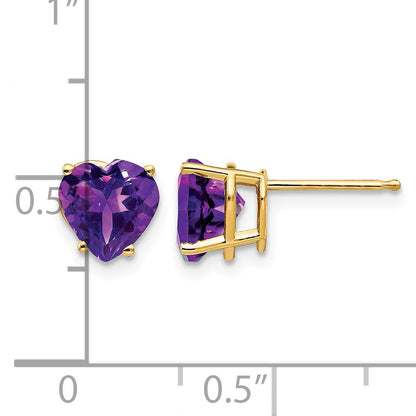 14k 7mm Heart Amethyst Post Earrings