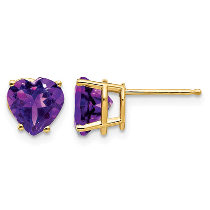 14k 7mm Heart Amethyst Post Earrings