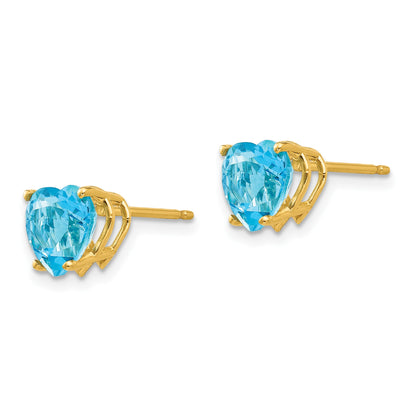 14k 7mm Heart Blue Topaz Post Earrings