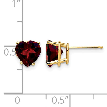 14k 7mm Heart Garnet Post Earrings