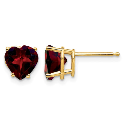 14k 7mm Heart Garnet Post Earrings