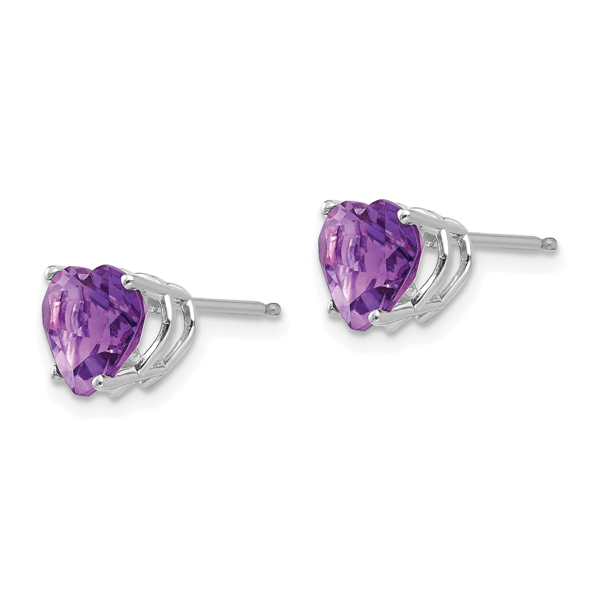 14k White Gold 7mm Heart Amethyst Post Earrings