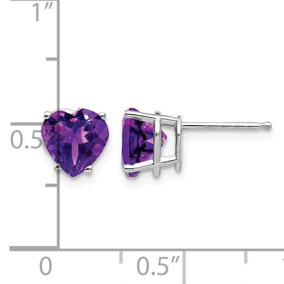 14k White Gold 7mm Heart Amethyst Post Earrings