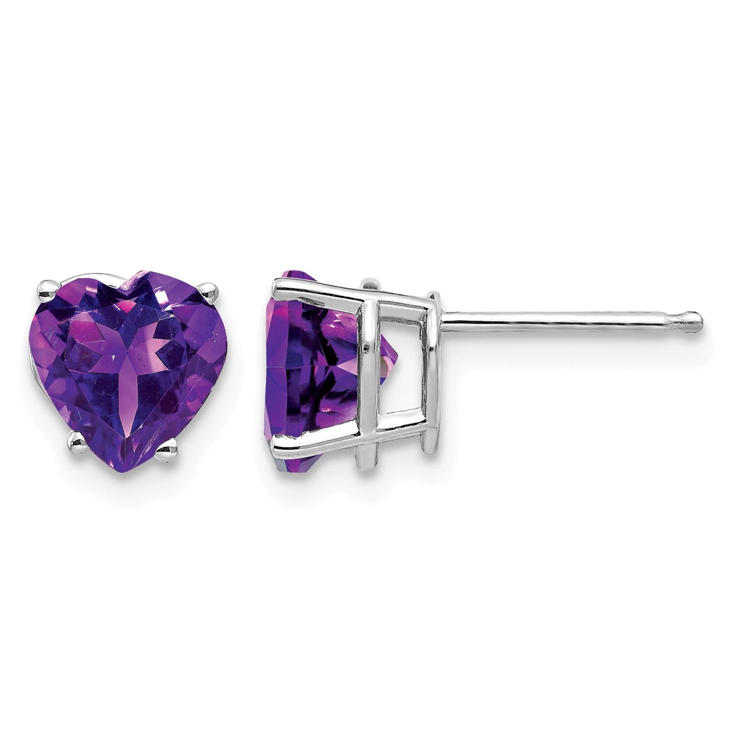 14k White Gold 7mm Heart Amethyst Post Earrings