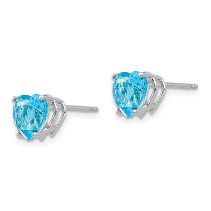 14k White Gold 7mm Heart Blue Topaz Post Earrings