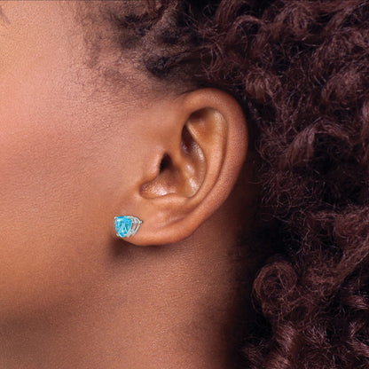 14k White Gold 7mm Heart Blue Topaz Post Earrings